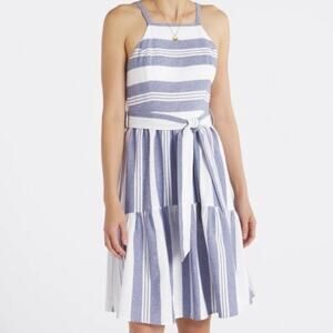 Dizzy Lizzy Blue White 100% Cotton Sleeveless Mini Dress Women size Small Petite